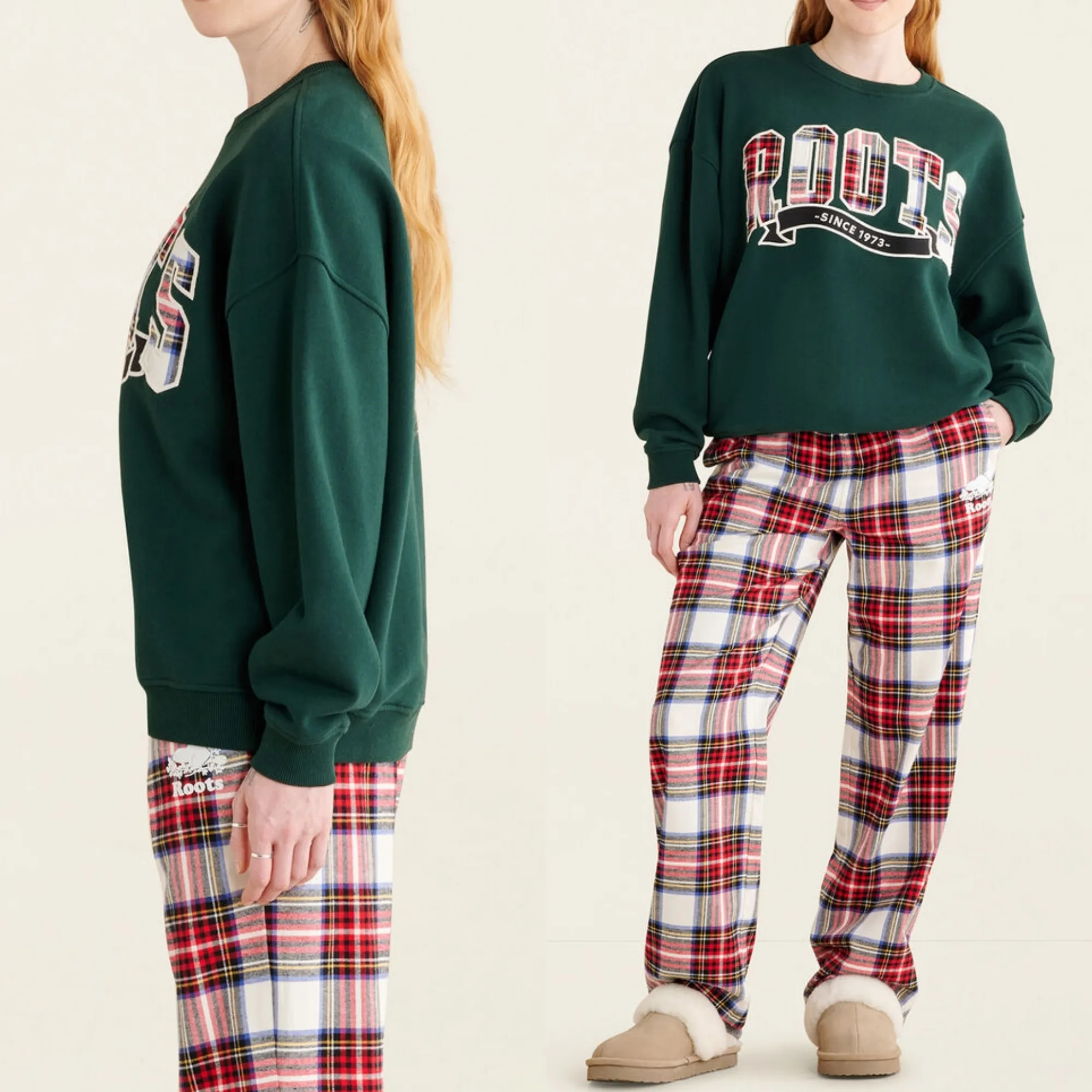 Roots  |Crew Neck Other Plaid Patterns Street Style Long Sleeves