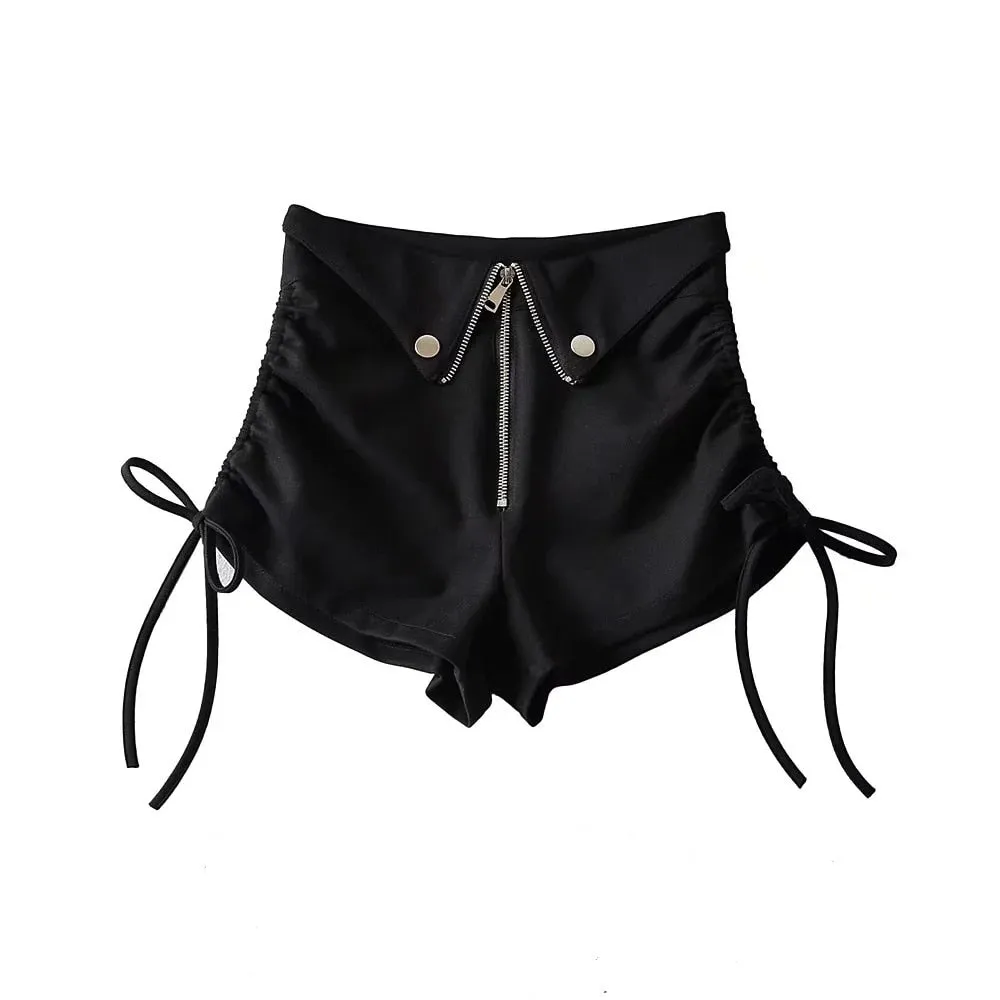 Sexy Women's Side Drawstring Zipper High Waist Techwear Tights Shorts