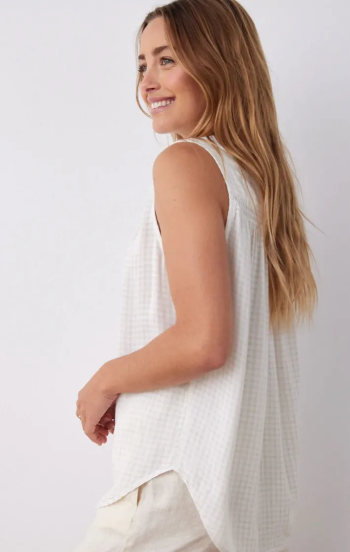 Sleeveless Smocked Button Down  Light Sand