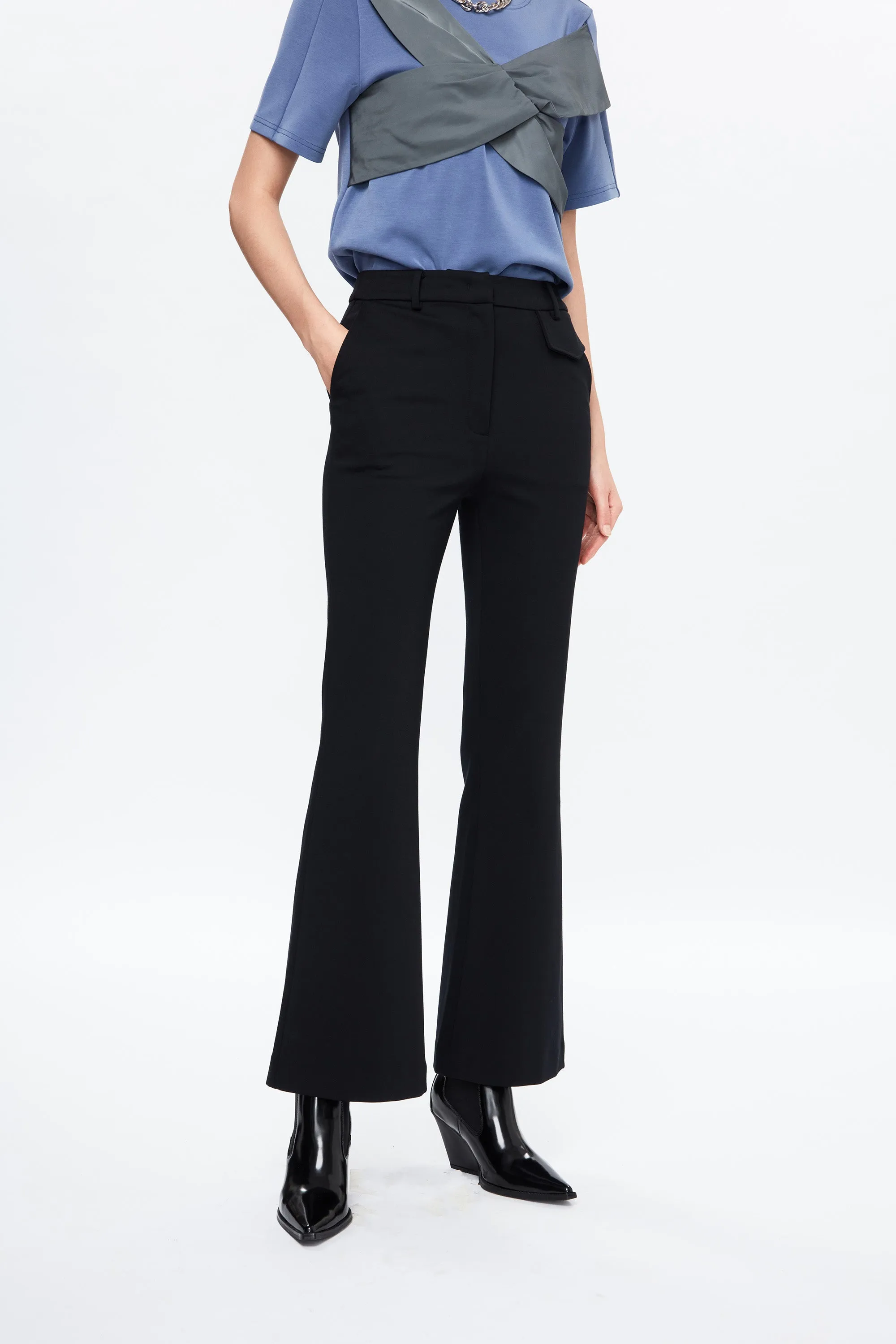 Slim-Cut Flared Trousers