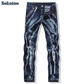 Slim Straight Patchwork Spliced Ripped Jeans