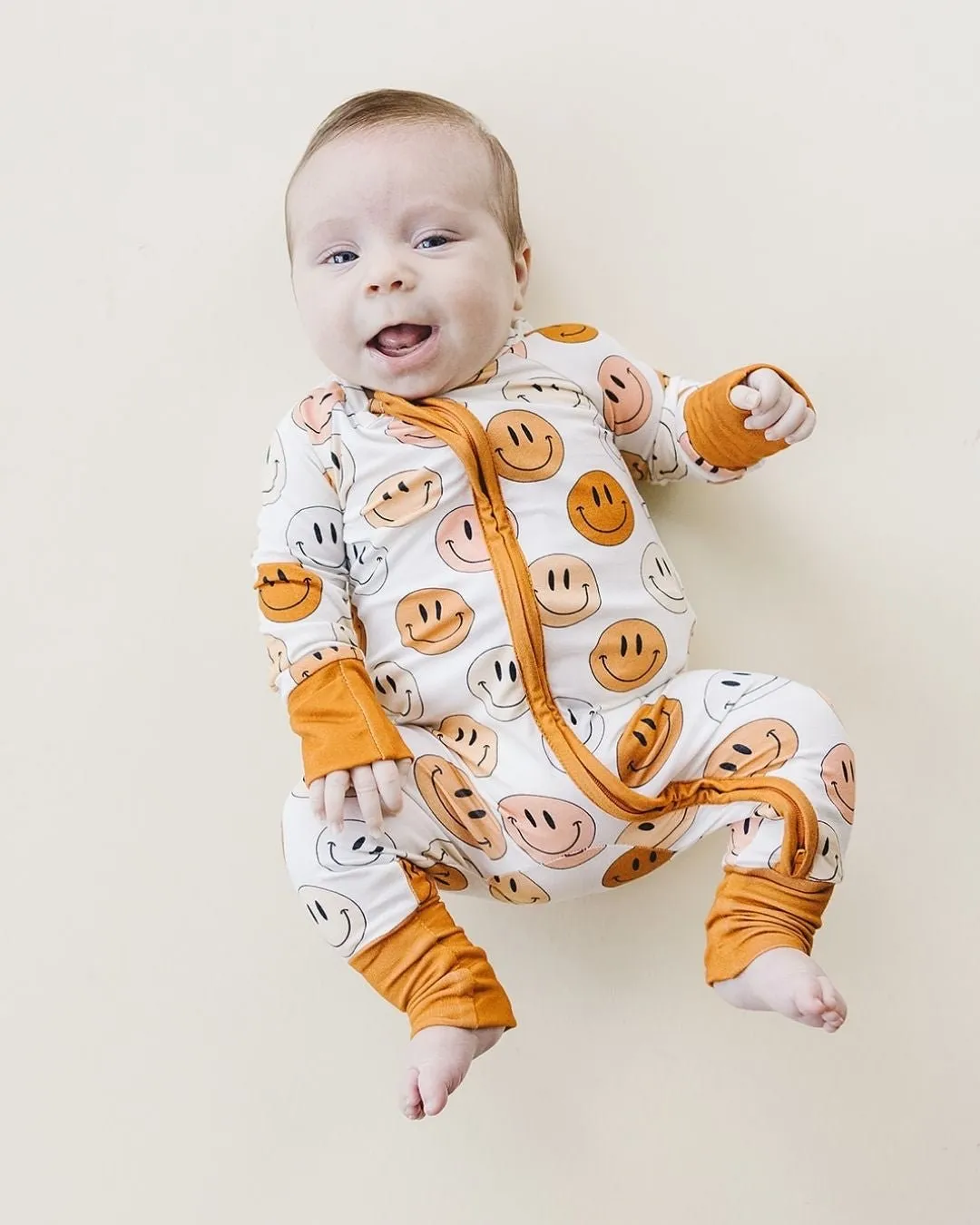 Smiley Bamboo Zip Romper | Copper