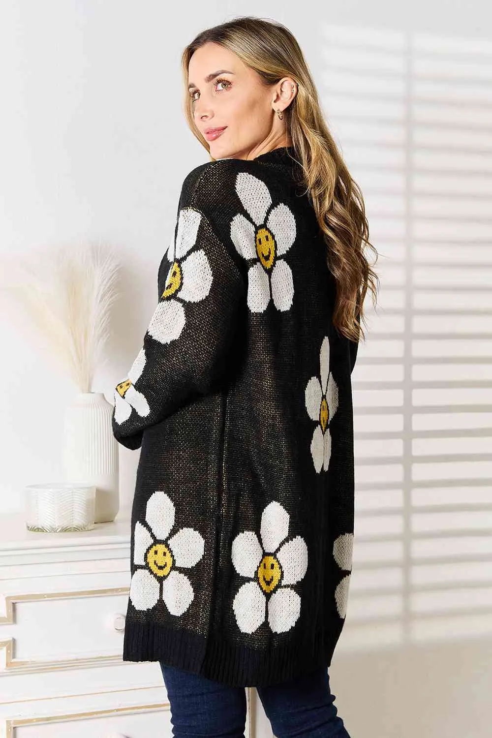 Smiley Floral Button Down Longline Cardigan