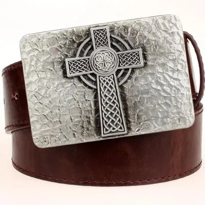 Square Celtic Knot Pattern Cross Weave Punk Rock Leather Metal Buckle Belt