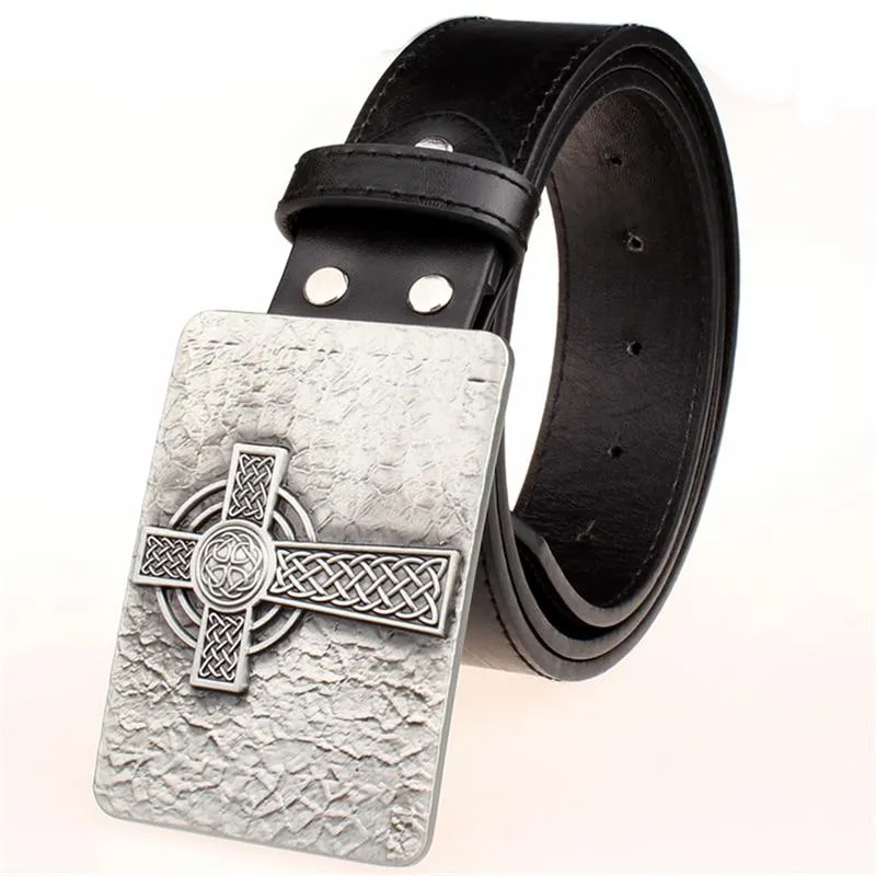 Square Celtic Knot Pattern Cross Weave Punk Rock Leather Metal Buckle Belt