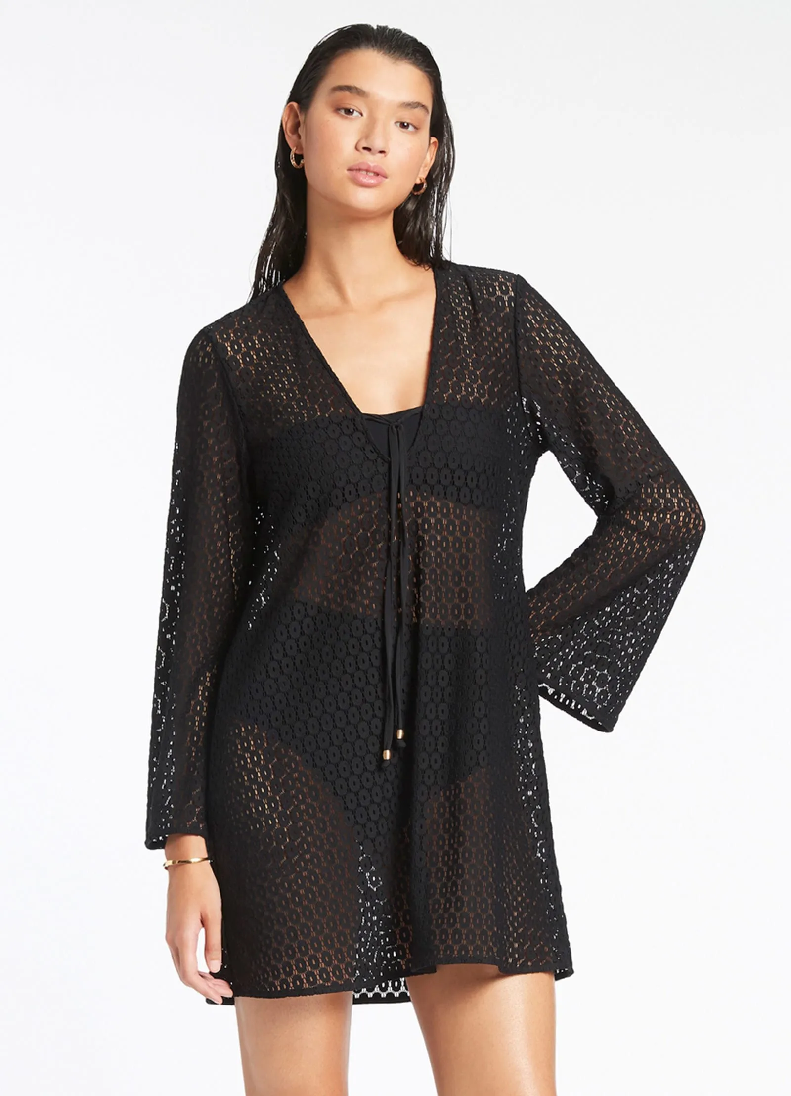 Stretch Lace Kaftan - Black