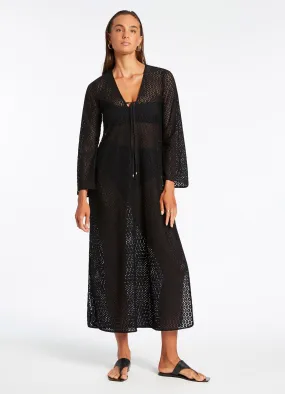 Stretch Lace Maxi Kaftan - Black