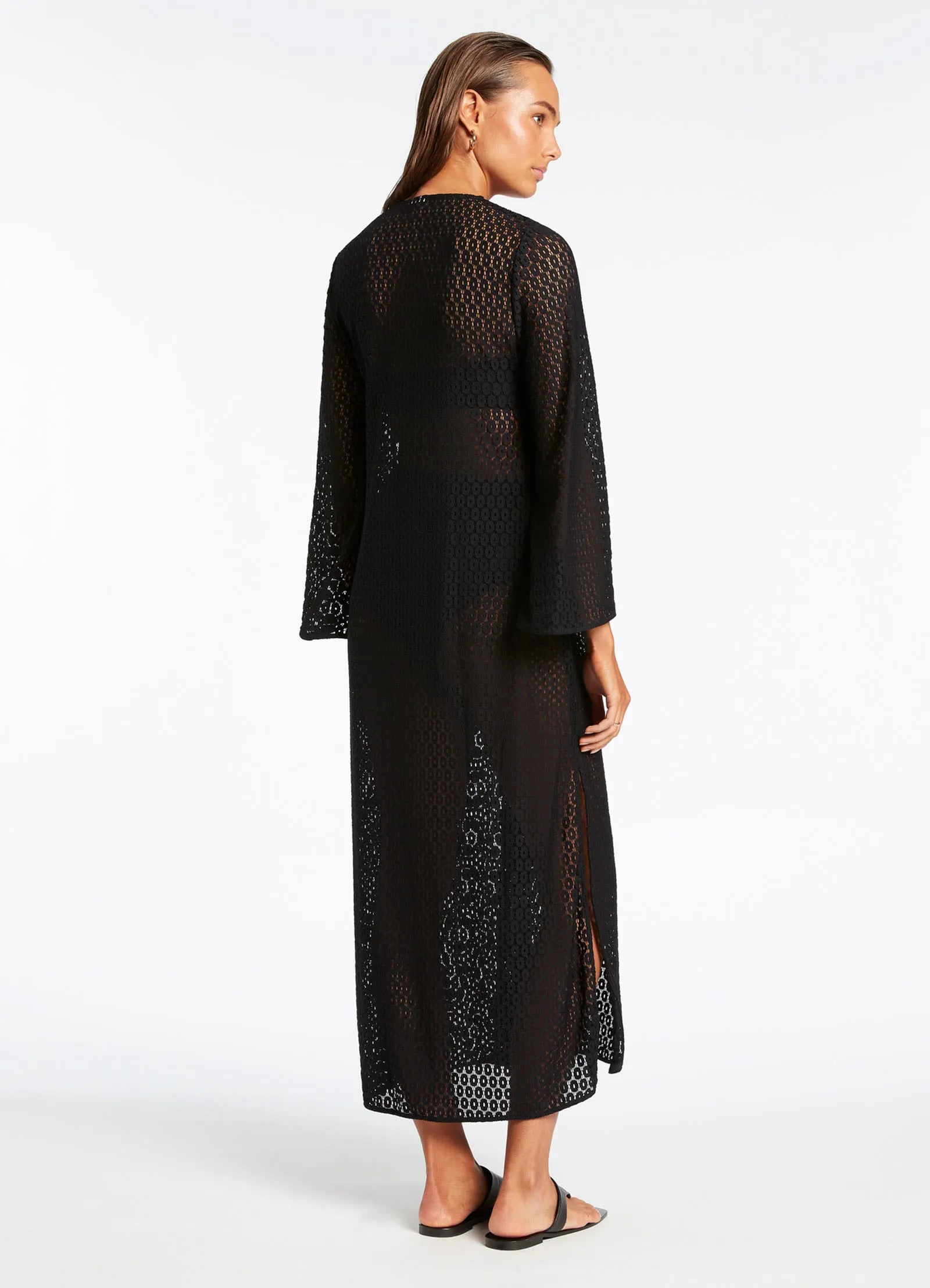 Stretch Lace Maxi Kaftan - Black