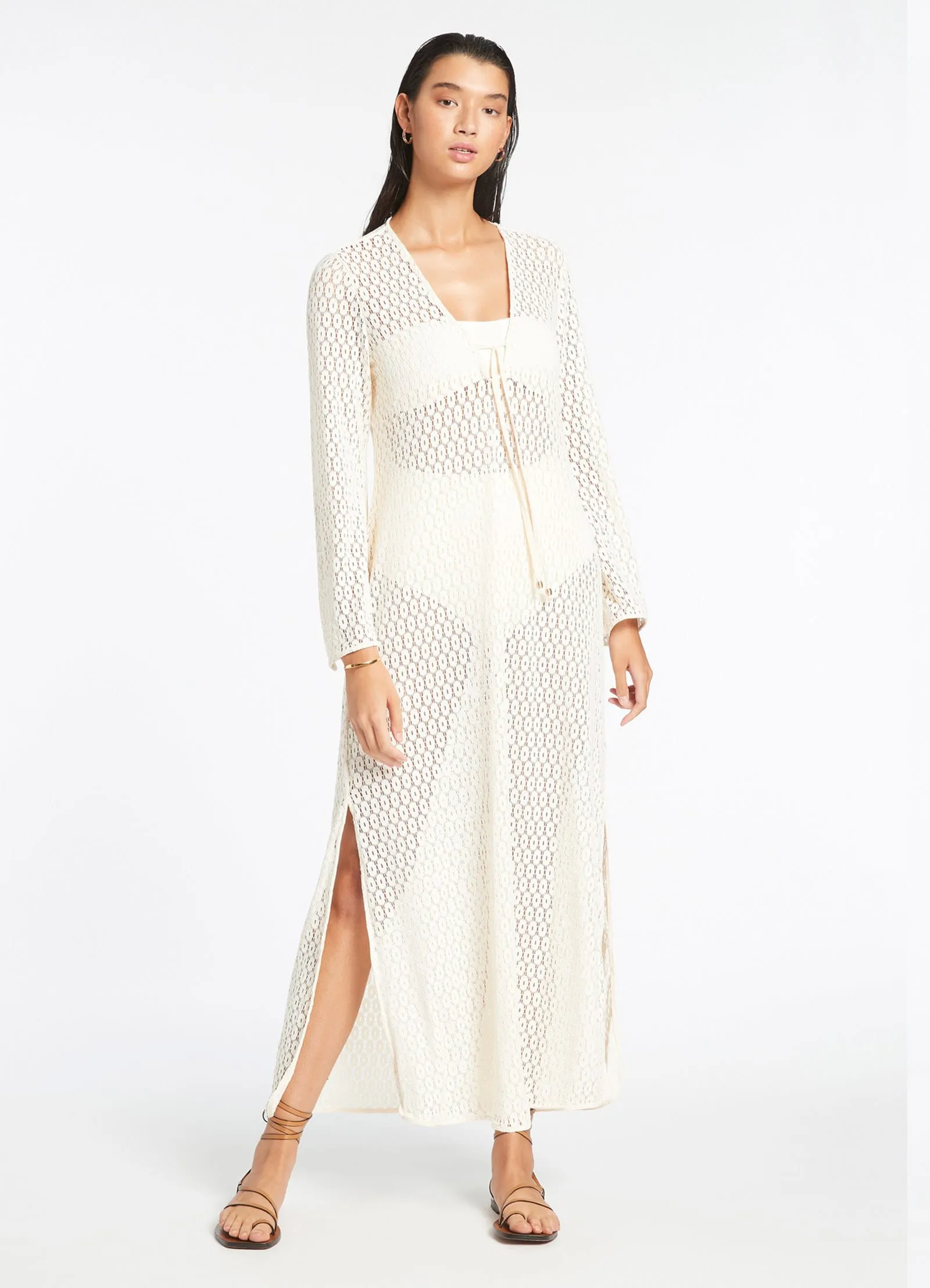 Stretch Lace Maxi Kaftan - Cream