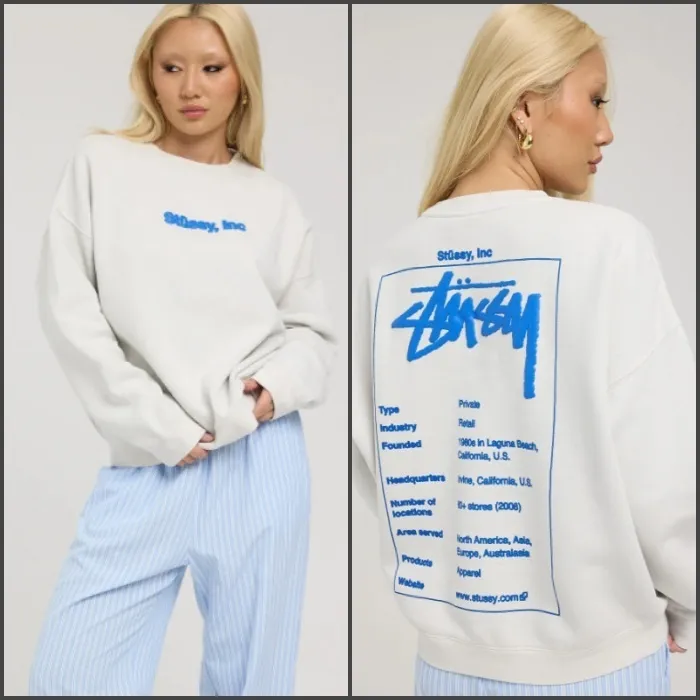 STUSSY  |Crew Neck Street Style Long Sleeves Cotton Oversized Logo