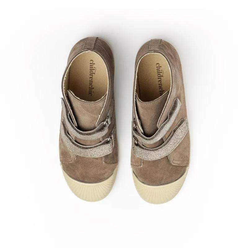 Suede High-Top Sneaker in Taupe with Glitter Straps