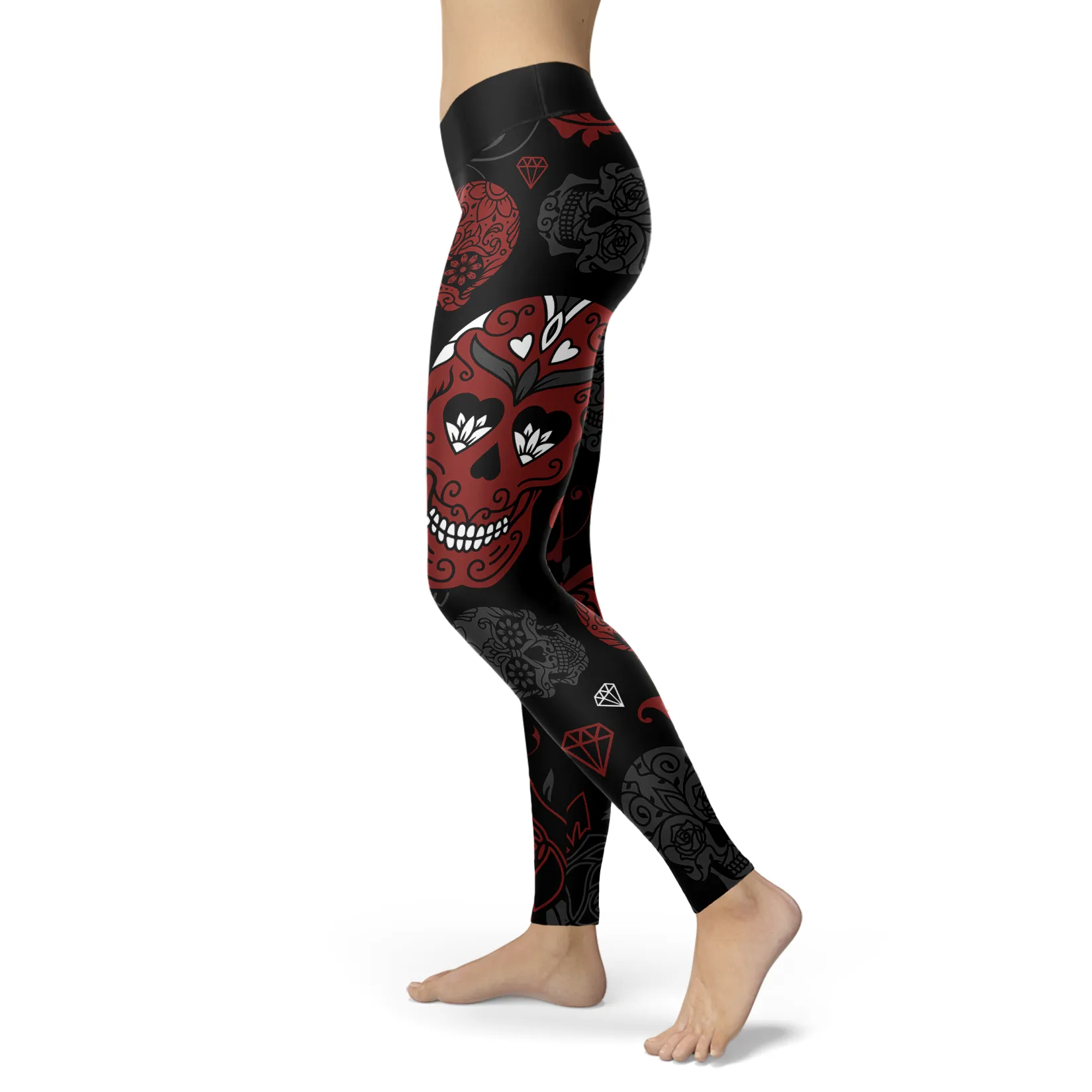 Sugar Skull Leggings Black and Red