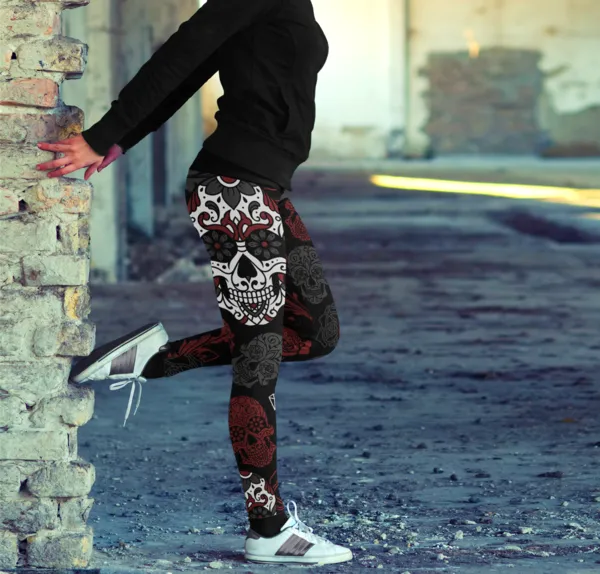 Sugar Skull Leggings Black and Red