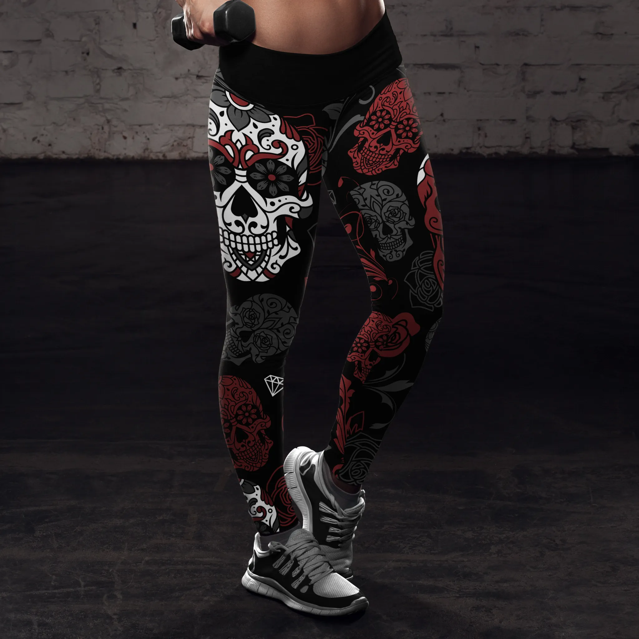 Sugar Skull Leggings Black and Red