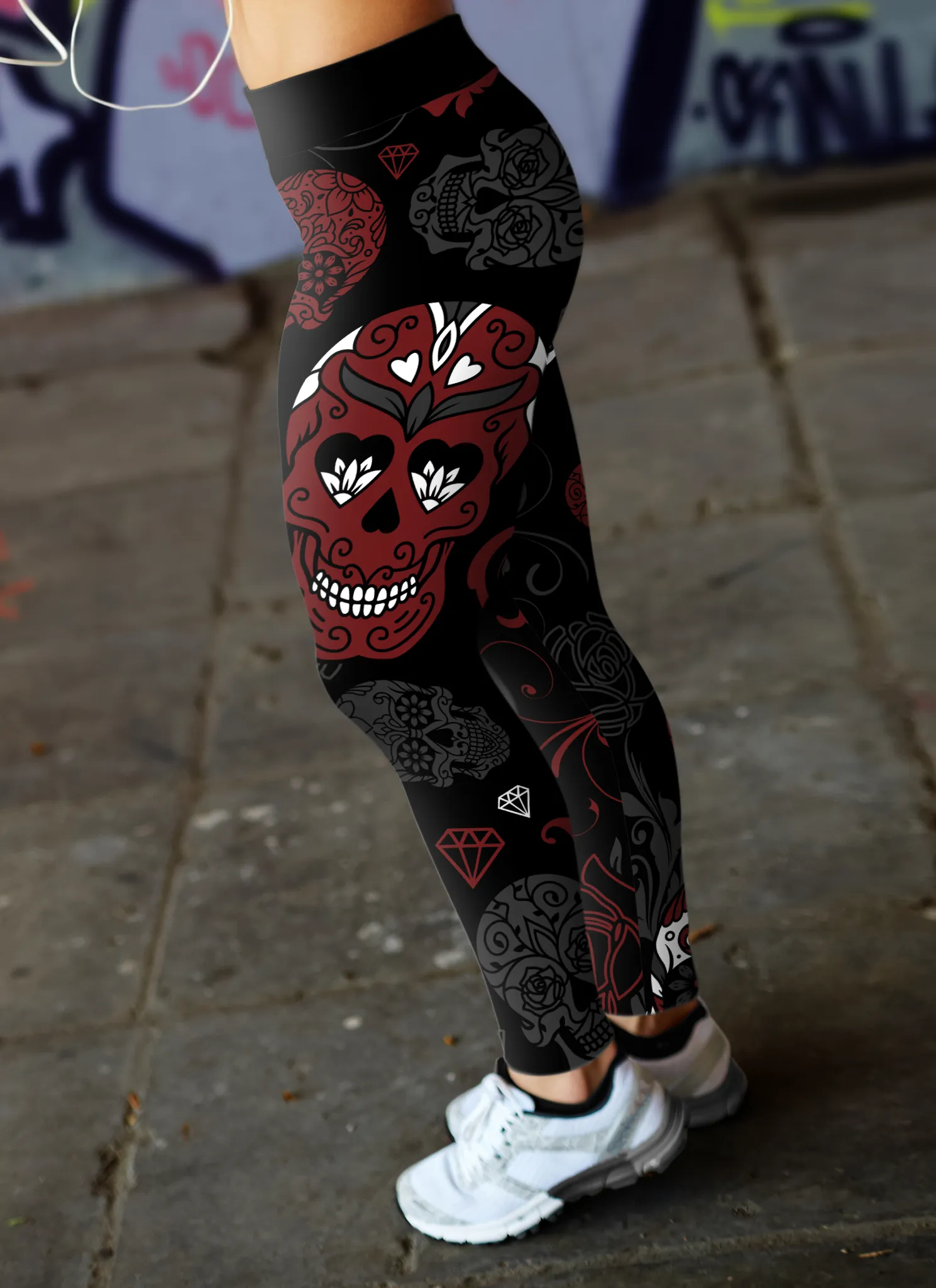 Sugar Skull Leggings Black and Red