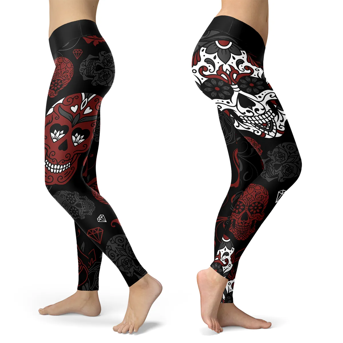 Sugar Skull Leggings Black and Red