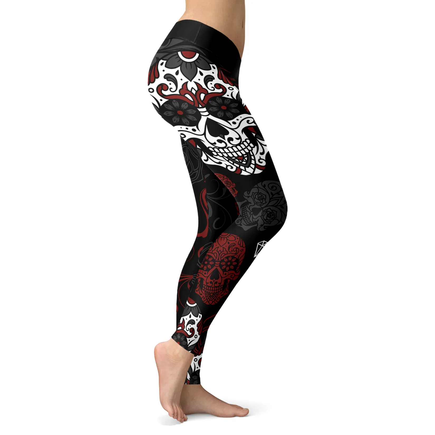 Sugar Skull Leggings Black and Red