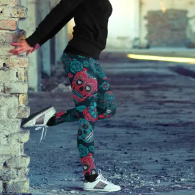 Sugar Skull Leggings Red & Turquoise