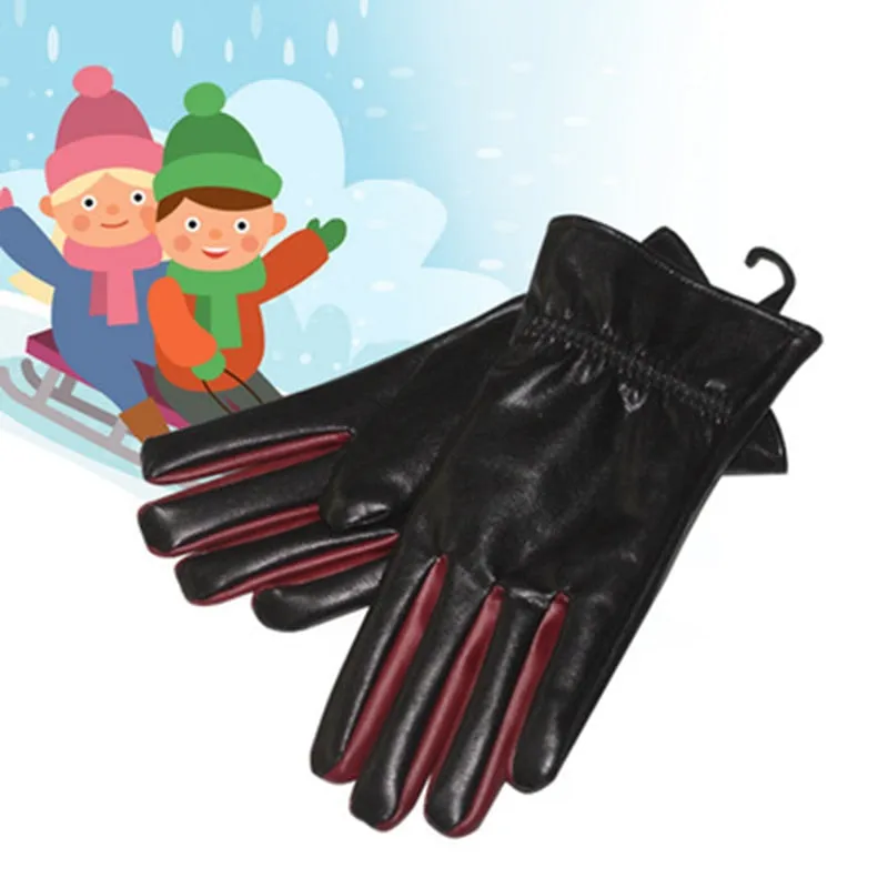 Unisex 6-12 Years Old Kids Skiing Riding Synthetic Leather Gloves