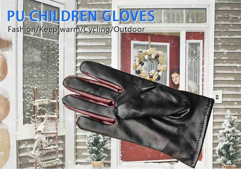 Unisex 6-12 Years Old Kids Skiing Riding Synthetic Leather Gloves