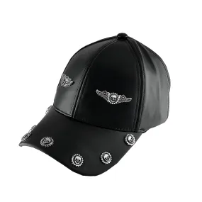 Unisex Hip Hop Skull Studded Synthetic Leather Adjustable Baseball Hat