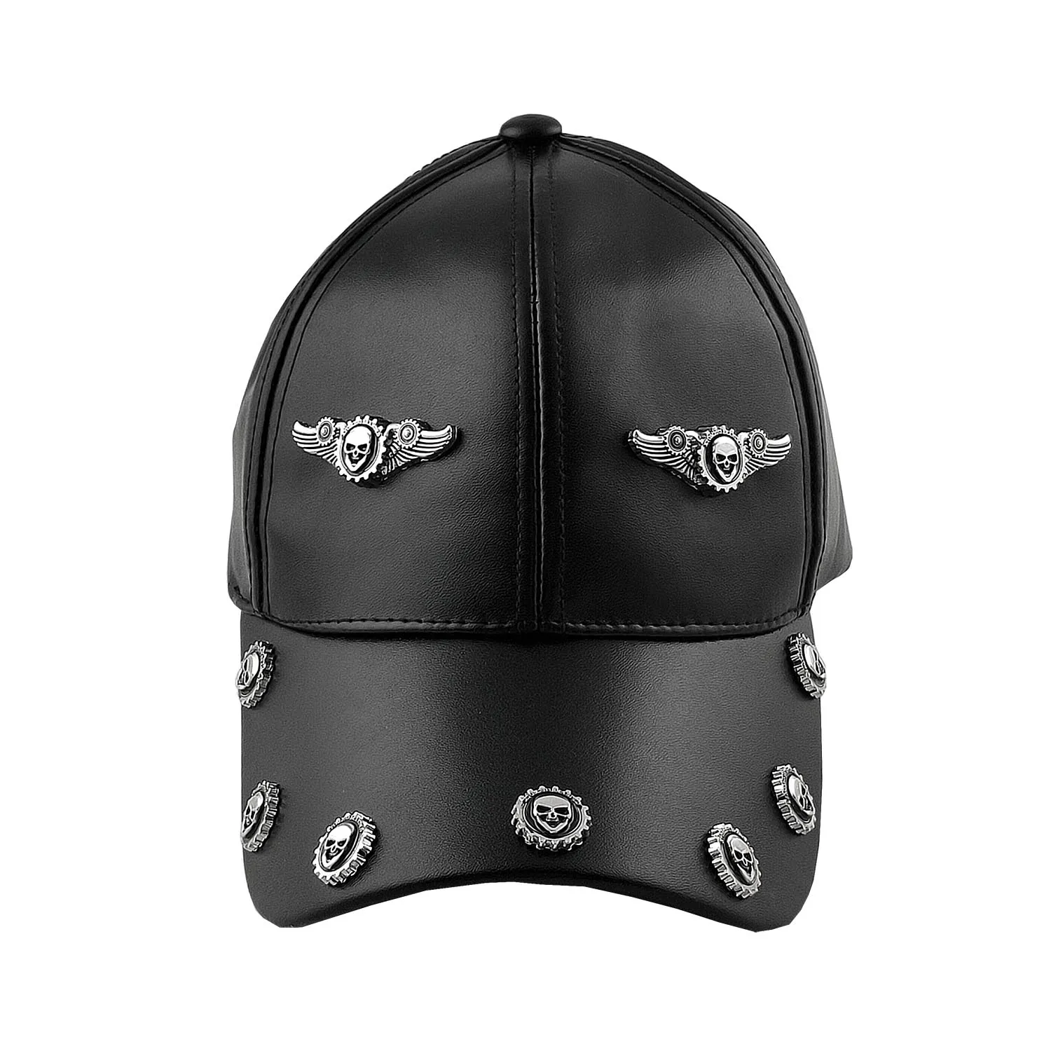 Unisex Hip Hop Skull Studded Synthetic Leather Adjustable Baseball Hat