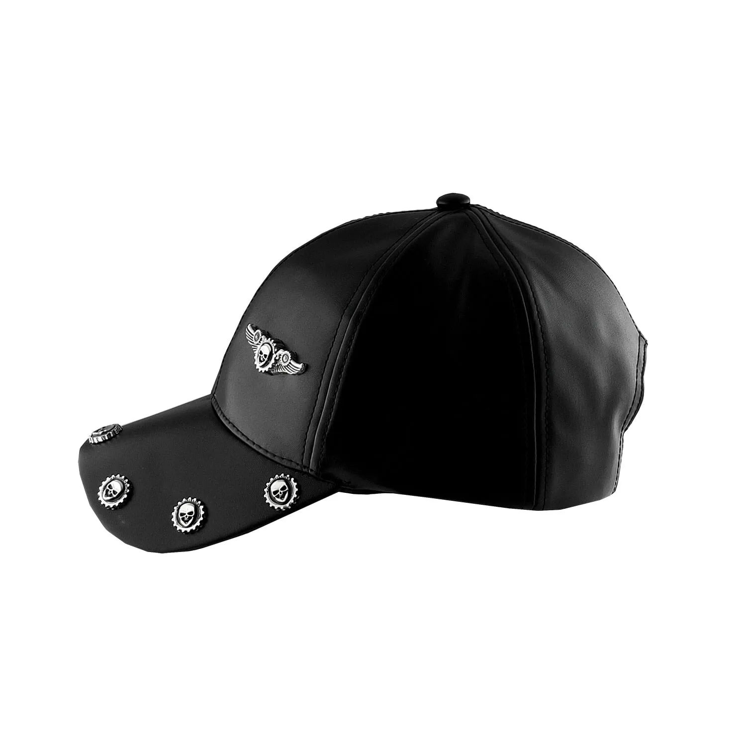 Unisex Hip Hop Skull Studded Synthetic Leather Adjustable Baseball Hat