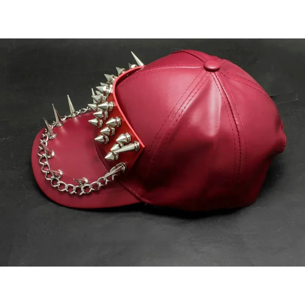 Unisex Hip Hop Synthetic Leather Studded Rivet Spike Chain Baseball Cap