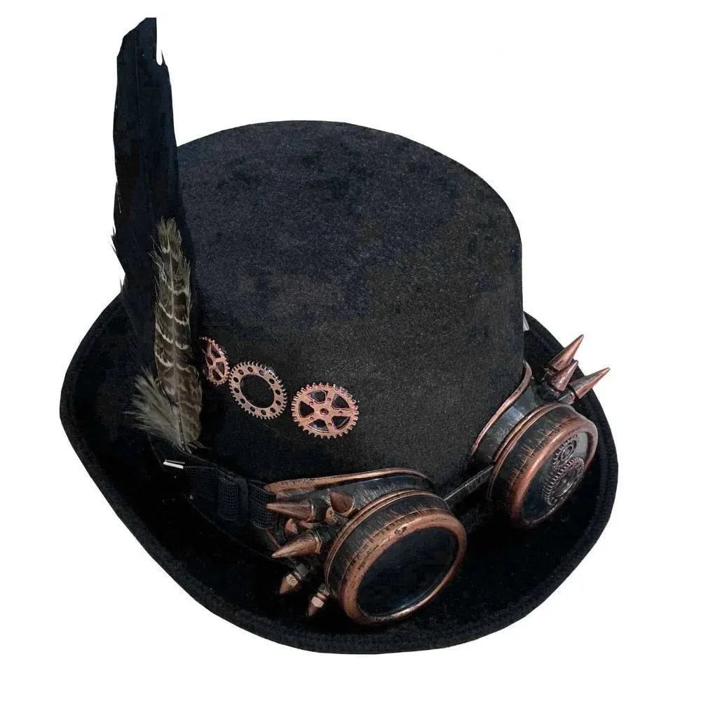 Unisex Punk Goth Steampunk Cosplay Costume Goggles Top Hat