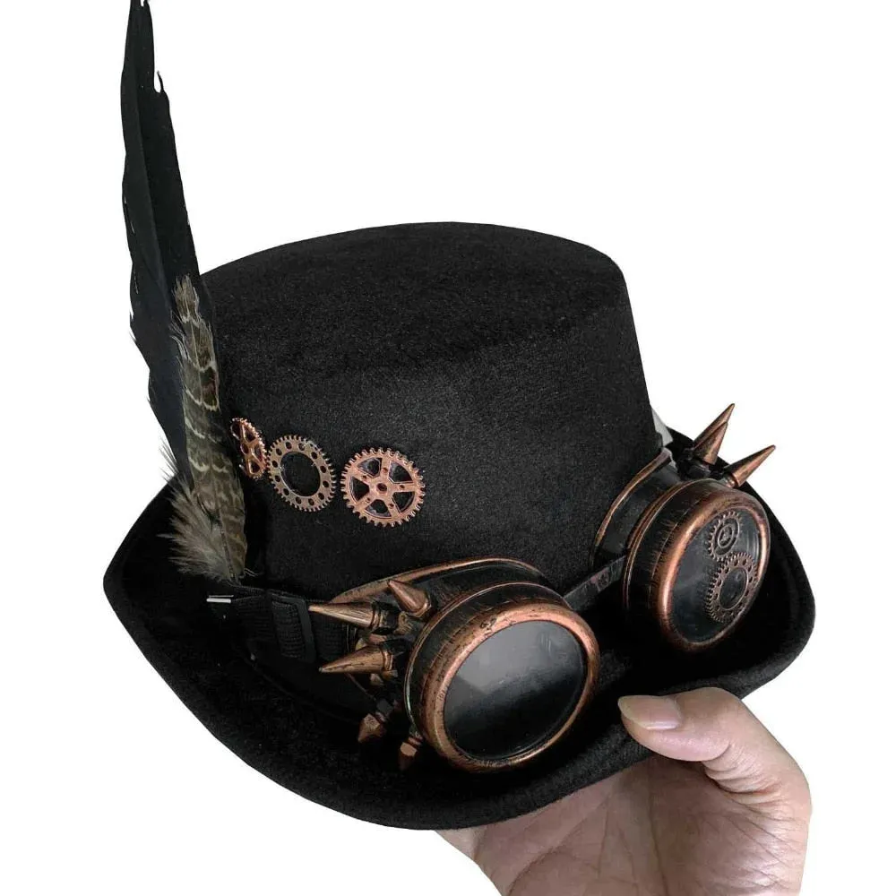 Unisex Punk Goth Steampunk Cosplay Costume Goggles Top Hat