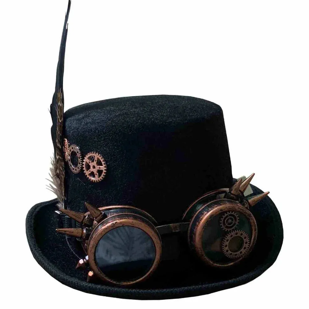 Unisex Punk Goth Steampunk Cosplay Costume Goggles Top Hat