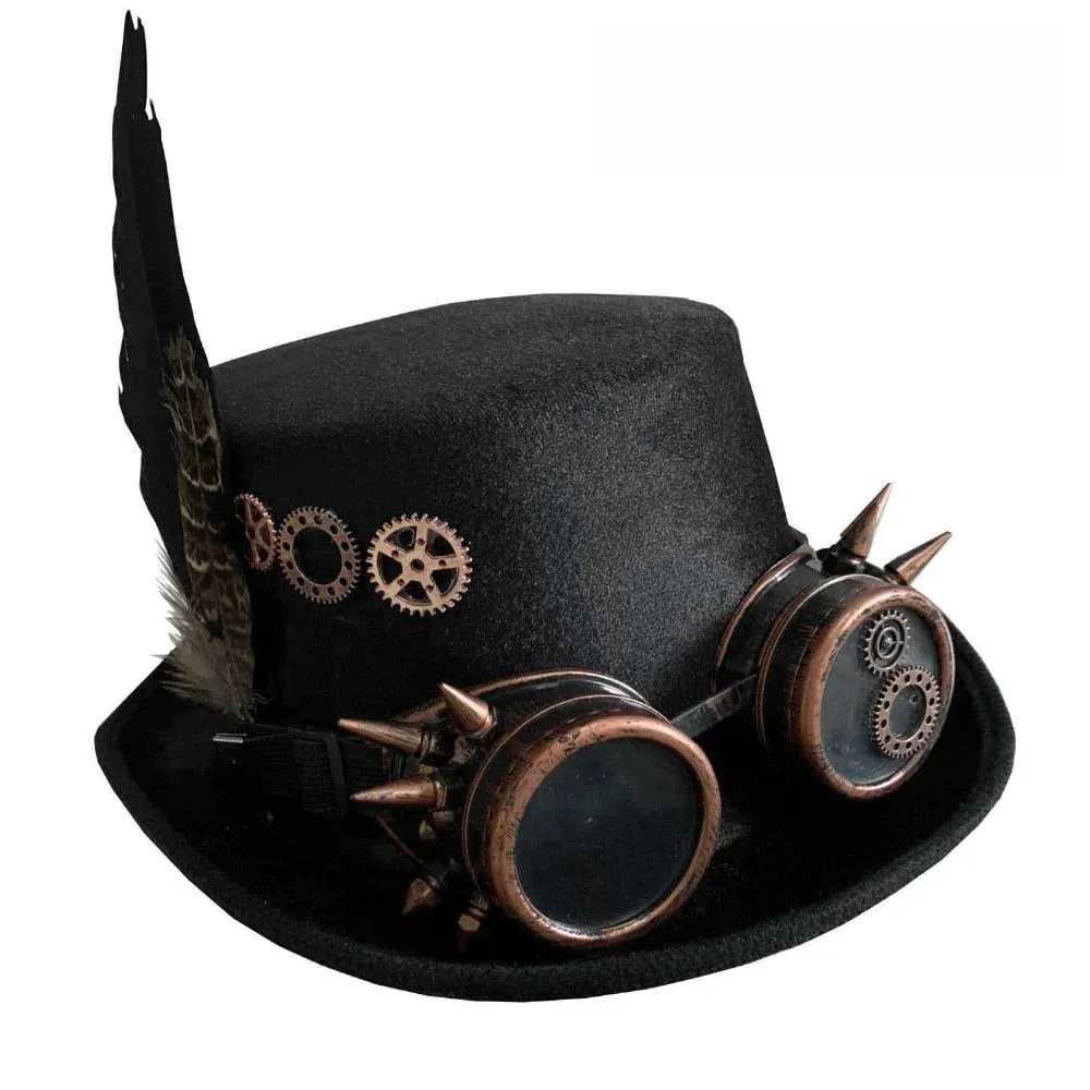 Unisex Punk Goth Steampunk Cosplay Costume Goggles Top Hat