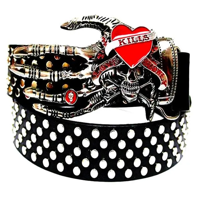 Unisex Rock Style Punk Skull Full Rivets Heavy Metal Bowknot Belts