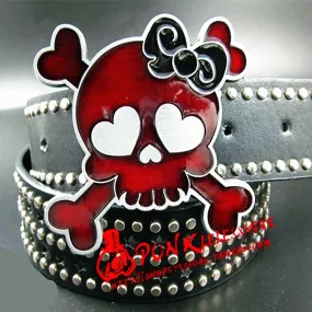 Unisex Rock Style Punk Skull Full Rivets Heavy Metal Bowknot Belts