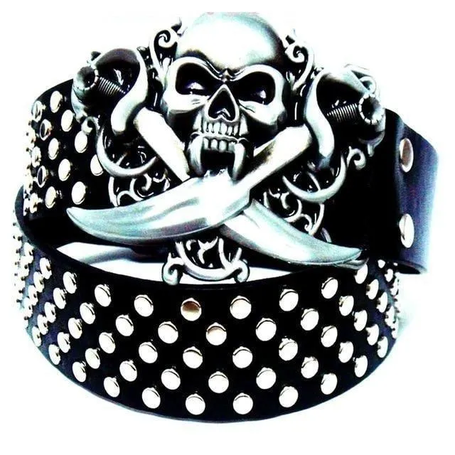 Unisex Rock Style Punk Skull Full Rivets Heavy Metal Bowknot Belts