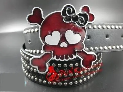 Unisex Rock Style Punk Skull Full Rivets Heavy Metal Bowknot Belts