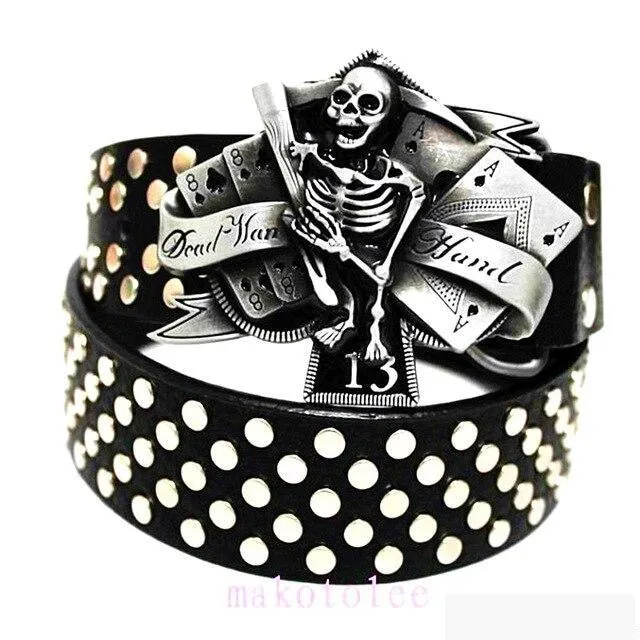 Unisex Rock Style Punk Skull Full Rivets Heavy Metal Bowknot Belts