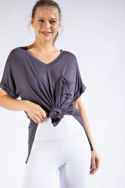 V NECK BASIC HIGH-LOW HEM TOP