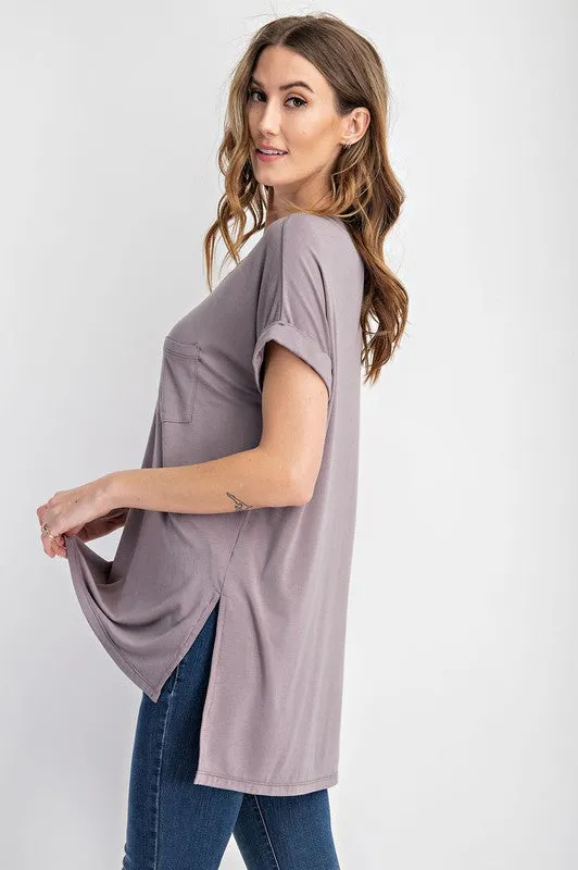 V NECK BASIC HIGH-LOW HEM TOP