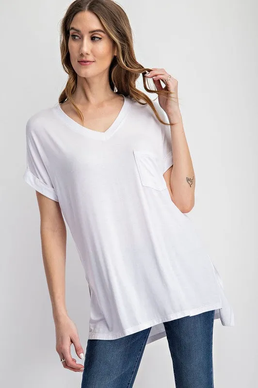 V NECK BASIC HIGH-LOW HEM TOP