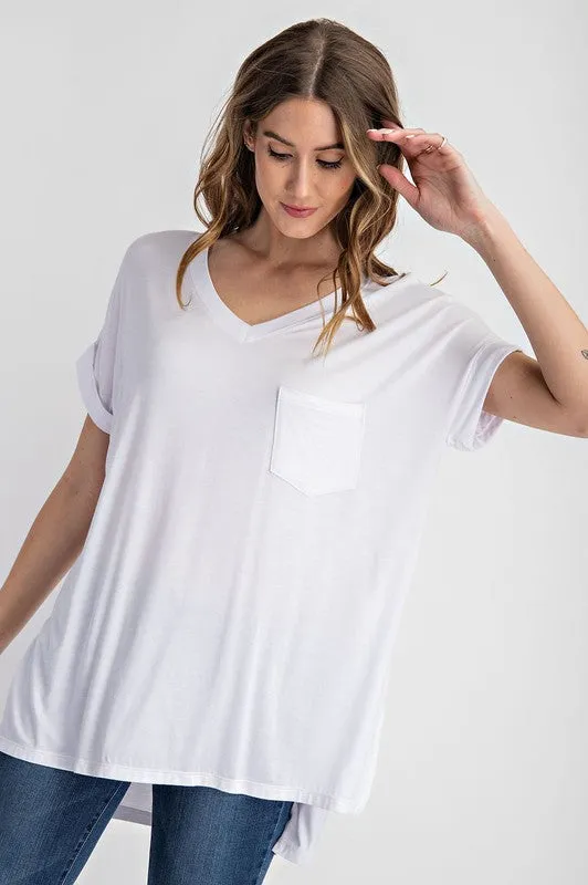 V NECK BASIC HIGH-LOW HEM TOP