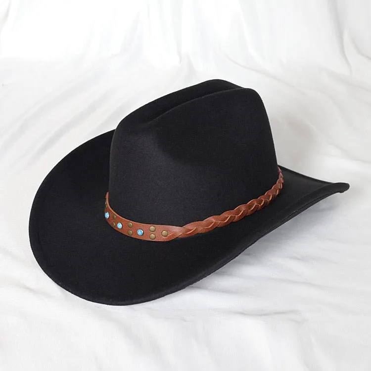 Vintage Casual Style Wide Brim Western Jazz Cowboy Hat for Unisex