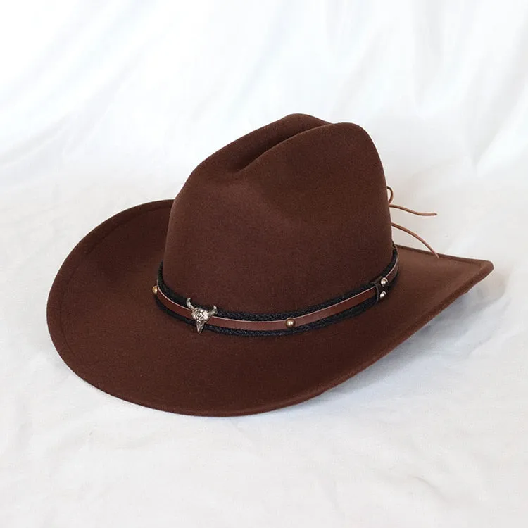 Vintage Casual Style Wide Brim Western Jazz Cowboy Hat for Unisex