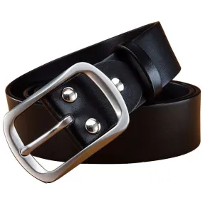 Vintage Men's Cowskin Leather Stainless Steel Metal Pin Buckle Belt