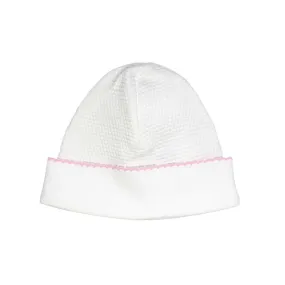 White Bubble Baby Hat - Pink Picot Trim