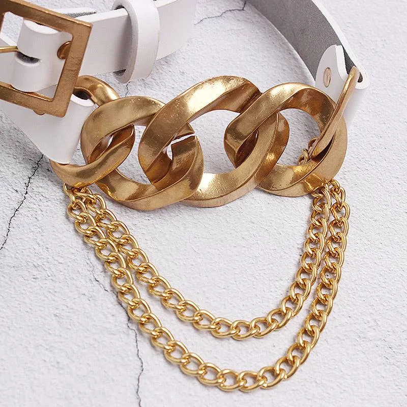 White Bulky Gold Chain Belt