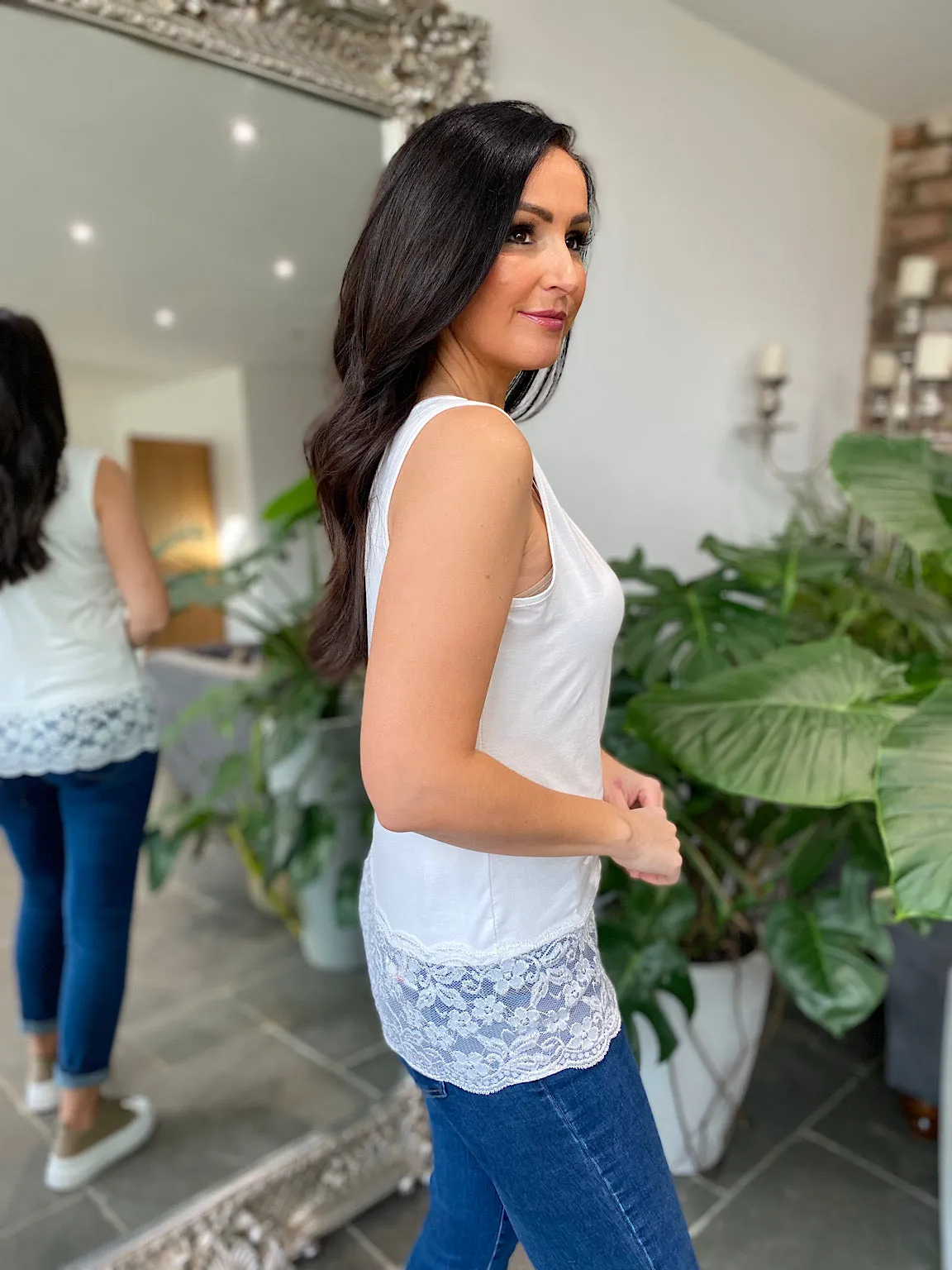 White Lace Bottom Vest Vivian