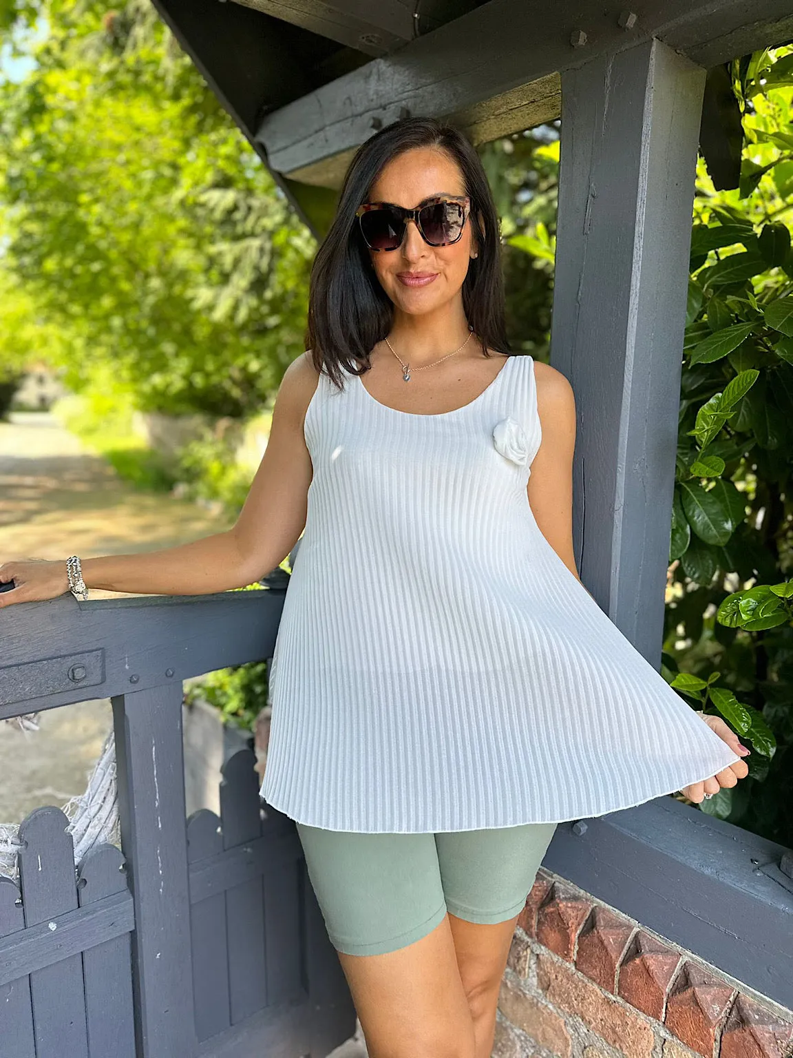 White Pleated Rose Vest Top Hazel