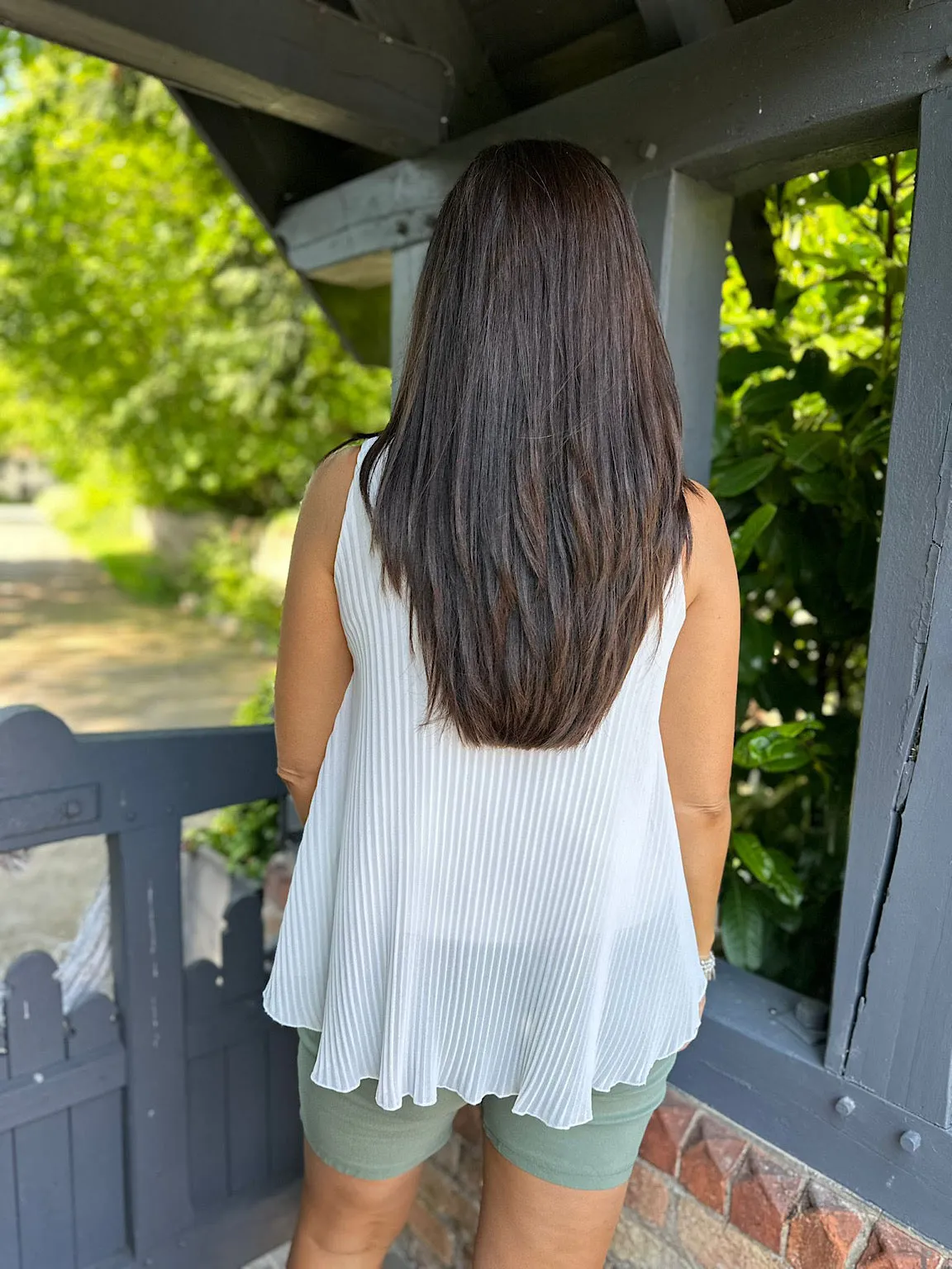 White Pleated Rose Vest Top Hazel