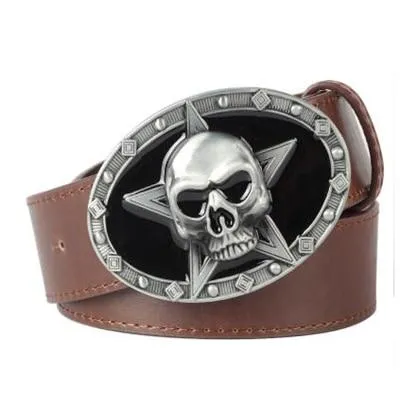 Wild Joker Poker Card Demon Clown Skull Metal Buckle Belts for Men and Women